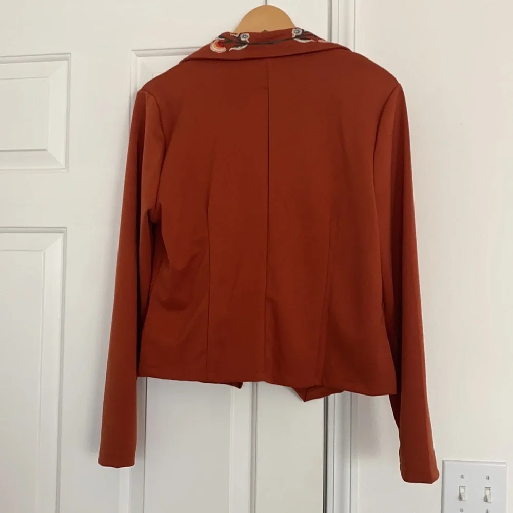 Embroidered Jacket with Asymmetrical Zipper - Picture 5 of 9